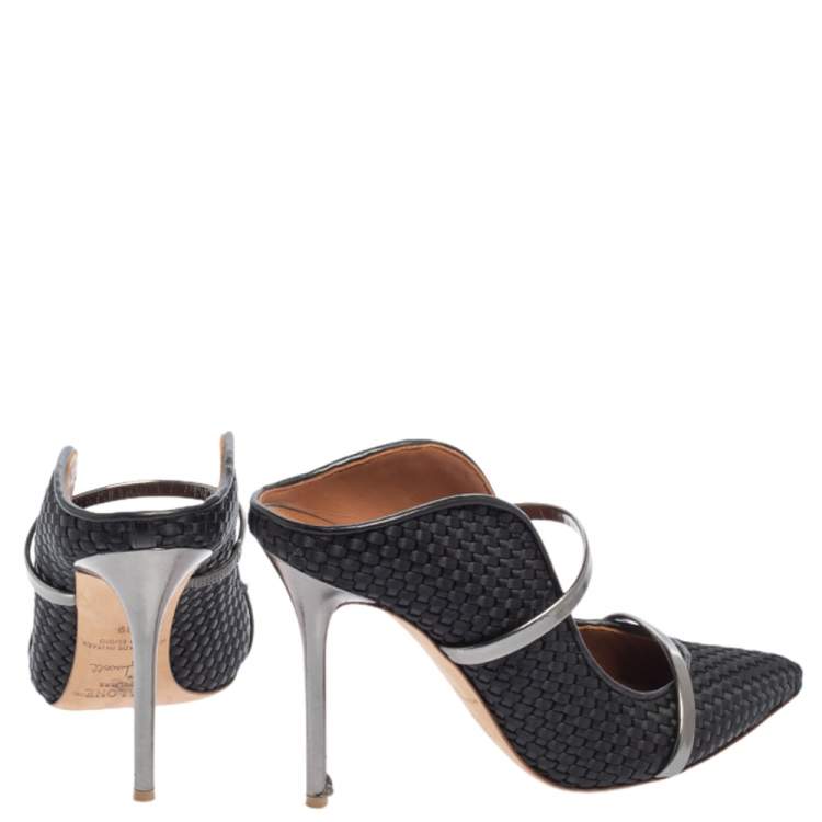 Pre Owned Malone Souliers Black Woven Fabric Maureen Pointed Toe Mules Size 39