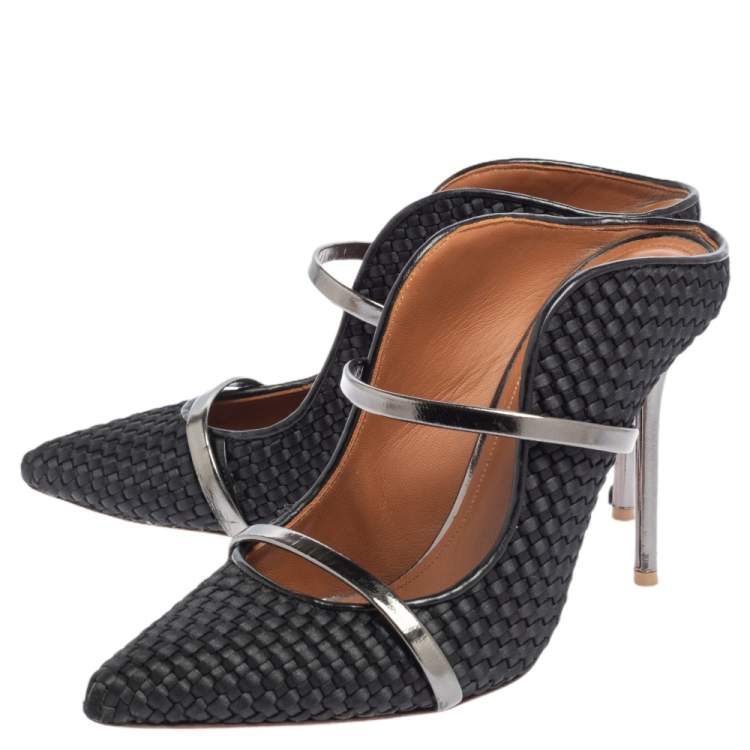 Pre Owned Malone Souliers Black Woven Fabric Maureen Pointed Toe Mules Size 39