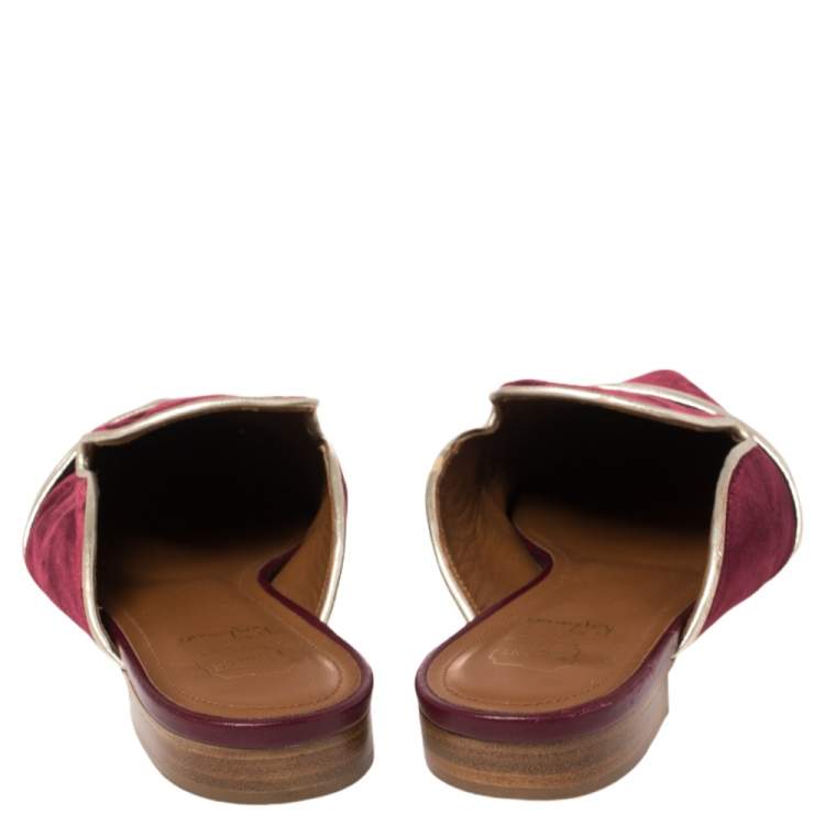 مملوكة مسبقًا Malone Souliers Burgundy/Gold Leather And Velvet Mule Flats Size 38.5