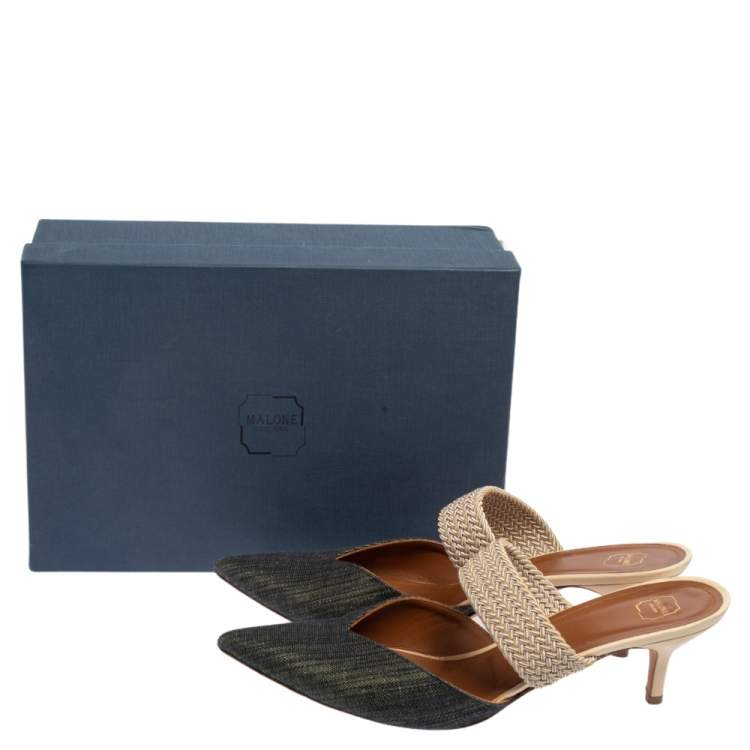 Pre Owned Malone Souliers Grey/Beige  Canvas Maisie Mule Sandals Size 41