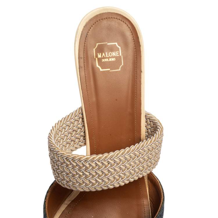 Pre Owned Malone Souliers Grey/Beige  Canvas Maisie Mule Sandals Size 41