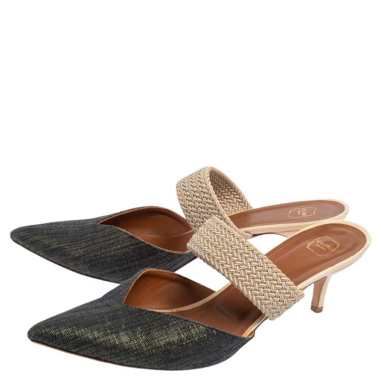 Pre Owned Malone Souliers Grey/Beige  Canvas Maisie Mule Sandals Size 41
