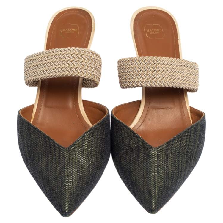 Pre Owned Malone Souliers Grey/Beige  Canvas Maisie Mule Sandals Size 41