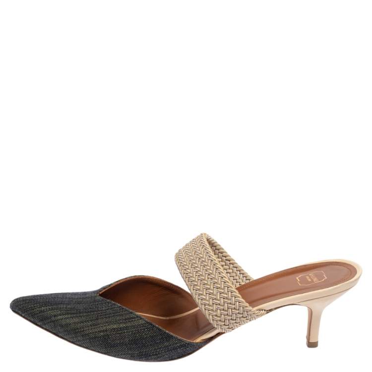 Pre Owned Malone Souliers Grey/Beige  Canvas Maisie Mule Sandals Size 41