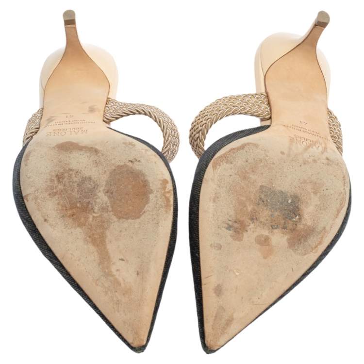 Pre Owned Malone Souliers Grey/Beige  Canvas Maisie Mule Sandals Size 41