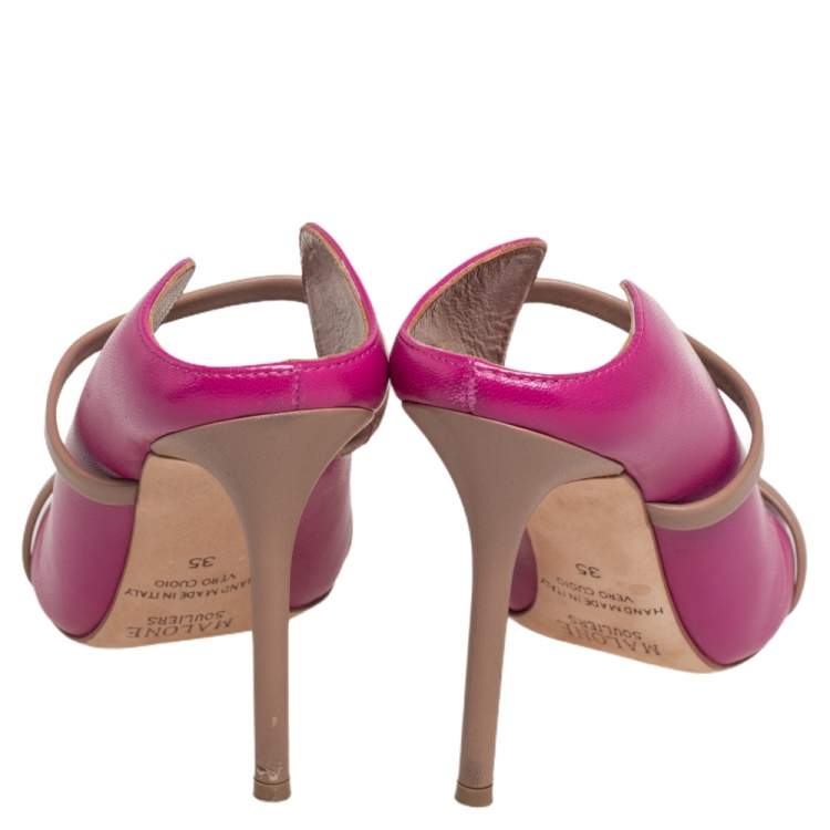 Pre Owned Malone Souliers Pink Leather Maureen Pointed Toe Mules Size 35