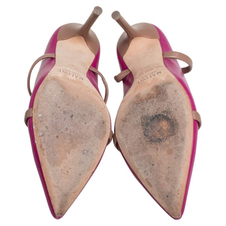 Pre Owned Malone Souliers Pink Leather Maureen Pointed Toe Mules Size 35