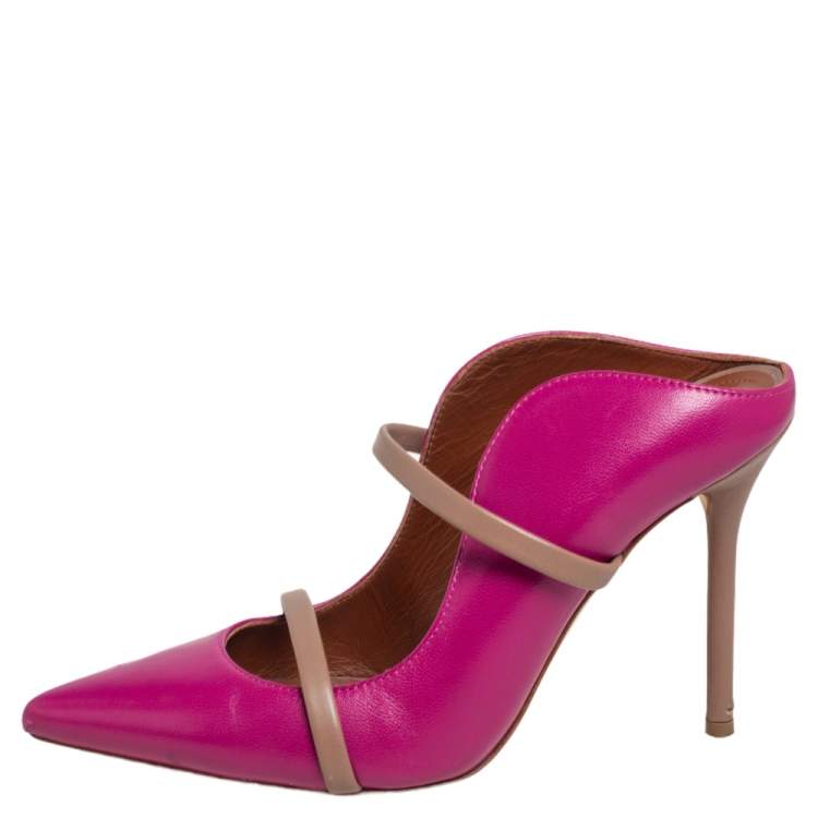 Pre Owned Malone Souliers Pink Leather Maureen Pointed Toe Mules Size 35