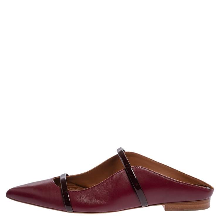 Pre Owned Malone Souliers Burgundy Leather Maureen Pointed Toe Mule Flats Size 38