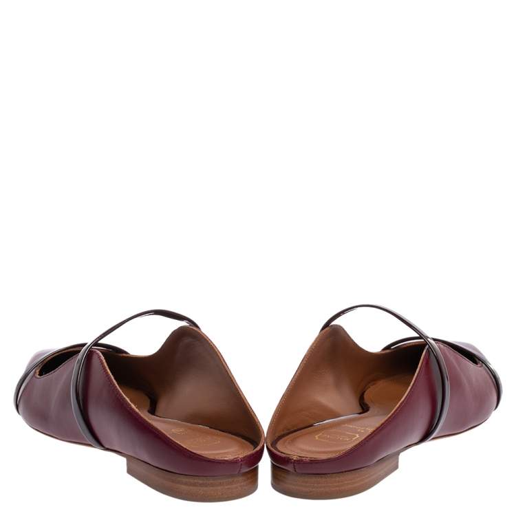 Pre Owned Malone Souliers Burgundy Leather Maureen Pointed Toe Mule Flats Size 38