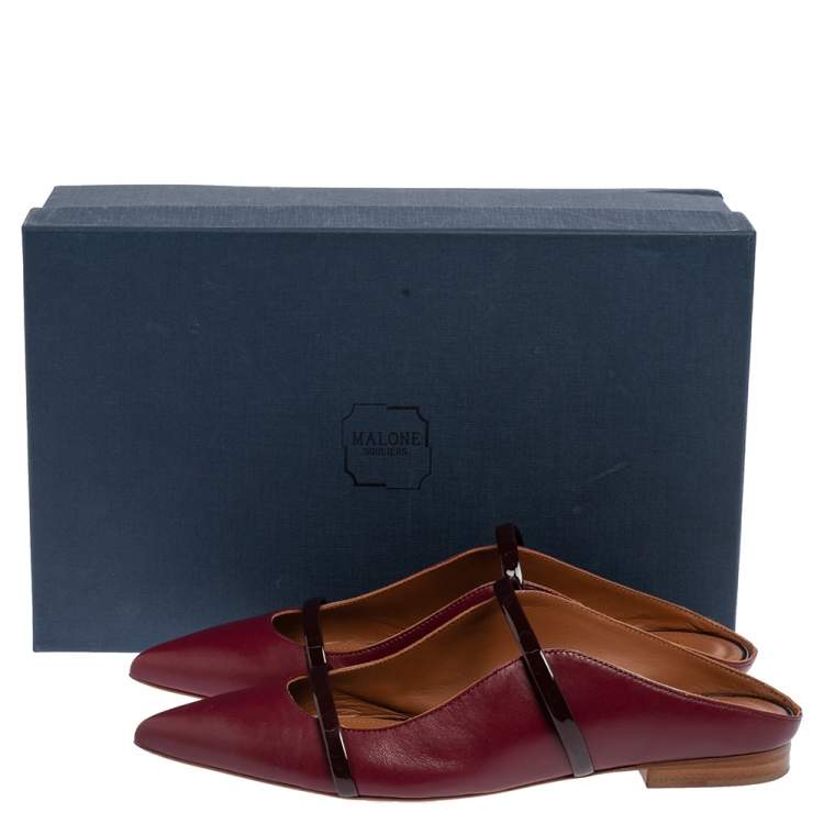 Pre Owned Malone Souliers Burgundy Leather Maureen Pointed Toe Mule Flats Size 38
