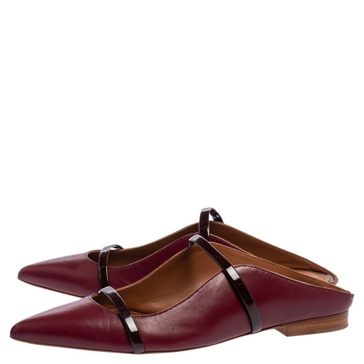 Pre Owned Malone Souliers Burgundy Leather Maureen Pointed Toe Mule Flats Size 38