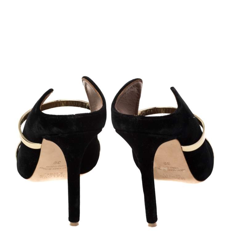 Pre Owned Malone Souliers Black Velvet Maureen Mule Sandals Size 39