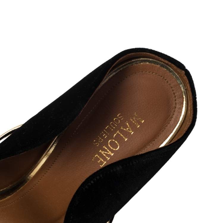 Pre Owned Malone Souliers Black Velvet Maureen Mule Sandals Size 39