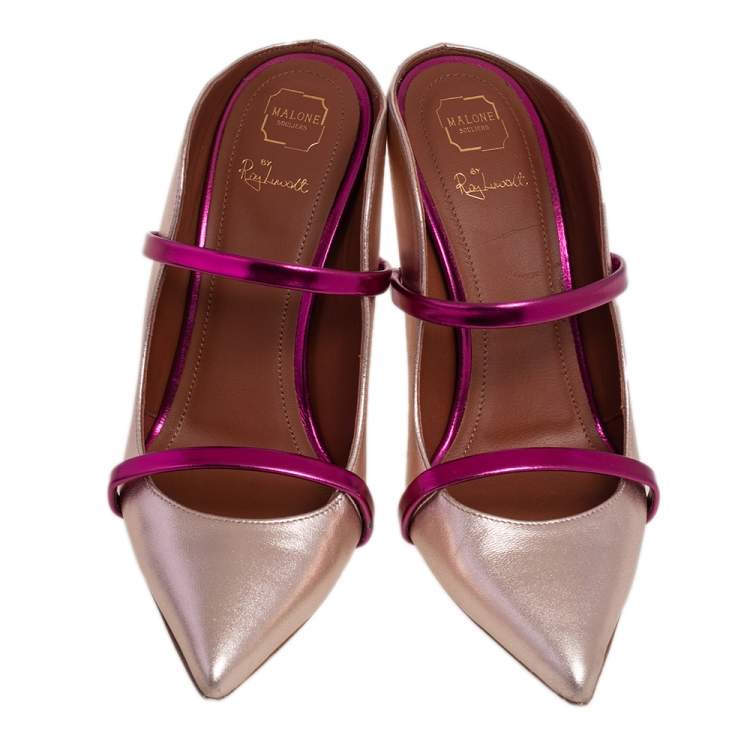 Pre Owned Malone Souliers Pink/Gold Leather Maureen Mule Sandals Size 36