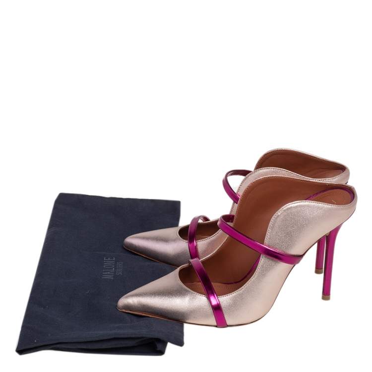 Pre Owned Malone Souliers Pink/Gold Leather Maureen Mule Sandals Size 36