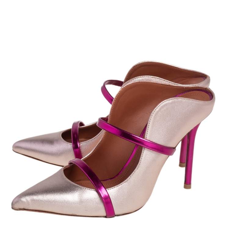 Pre Owned Malone Souliers Pink/Gold Leather Maureen Mule Sandals Size 36