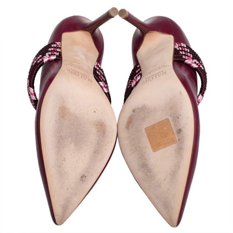 Pre Owned Malone Souliers Burgundy Leather Mara Mule Sandals Size 36