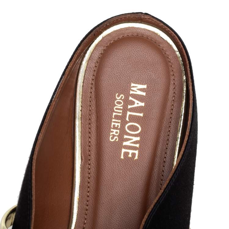 Pre Owned Malone Souliers Black Satin Maureen Flat Mules Size 37