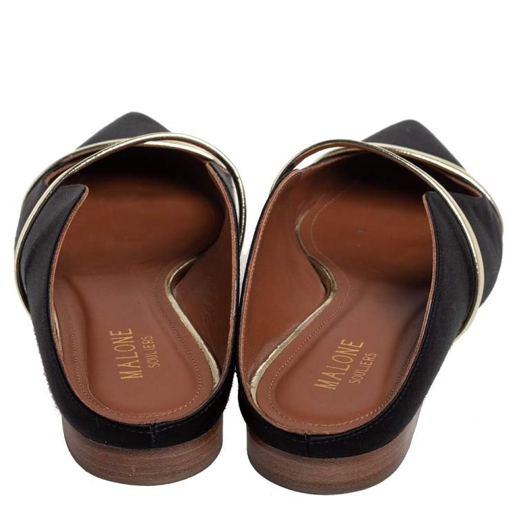 Pre Owned Malone Souliers Black Satin Maureen Flat Mules Size 37