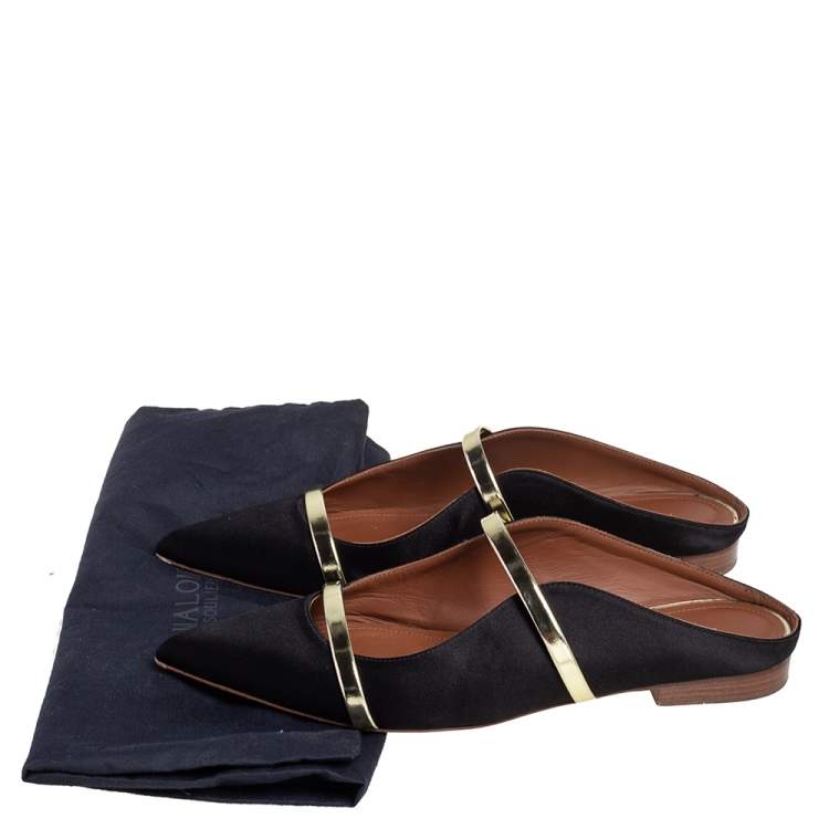 Pre Owned Malone Souliers Black Satin Maureen Flat Mules Size 37