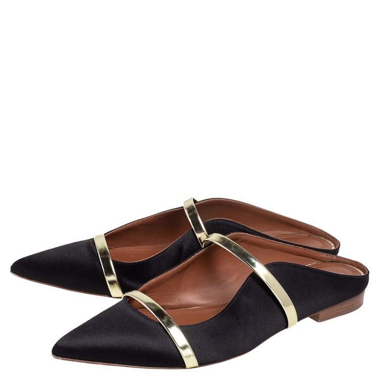 Pre Owned Malone Souliers Black Satin Maureen Flat Mules Size 37