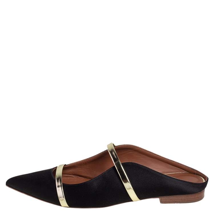 Pre Owned Malone Souliers Black Satin Maureen Flat Mules Size 37
