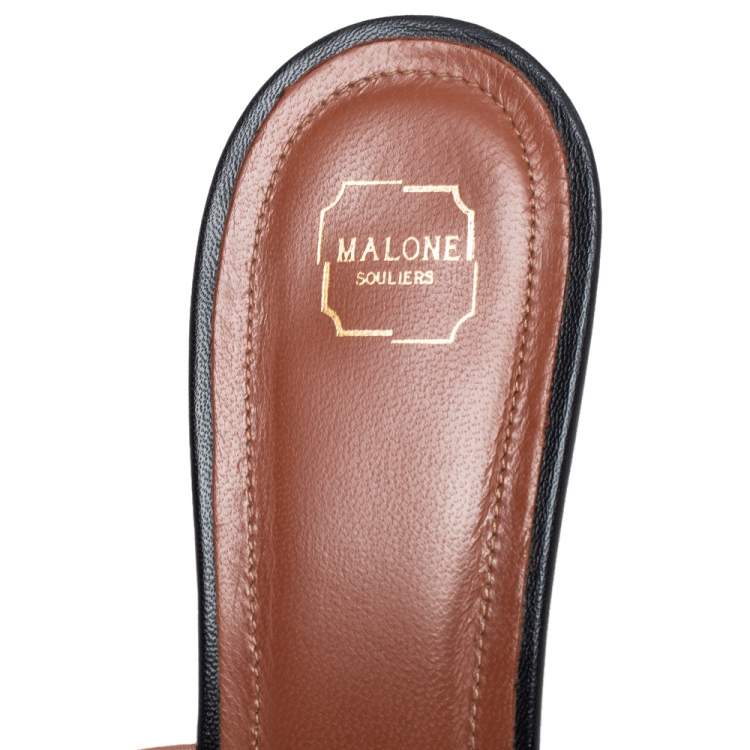 Pre Owned Malone Souliers Brown/Black Leather Laney Slide Sandals Size 39.5