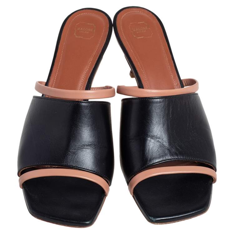 Pre Owned Malone Souliers Brown/Black Leather Laney Slide Sandals Size 39.5