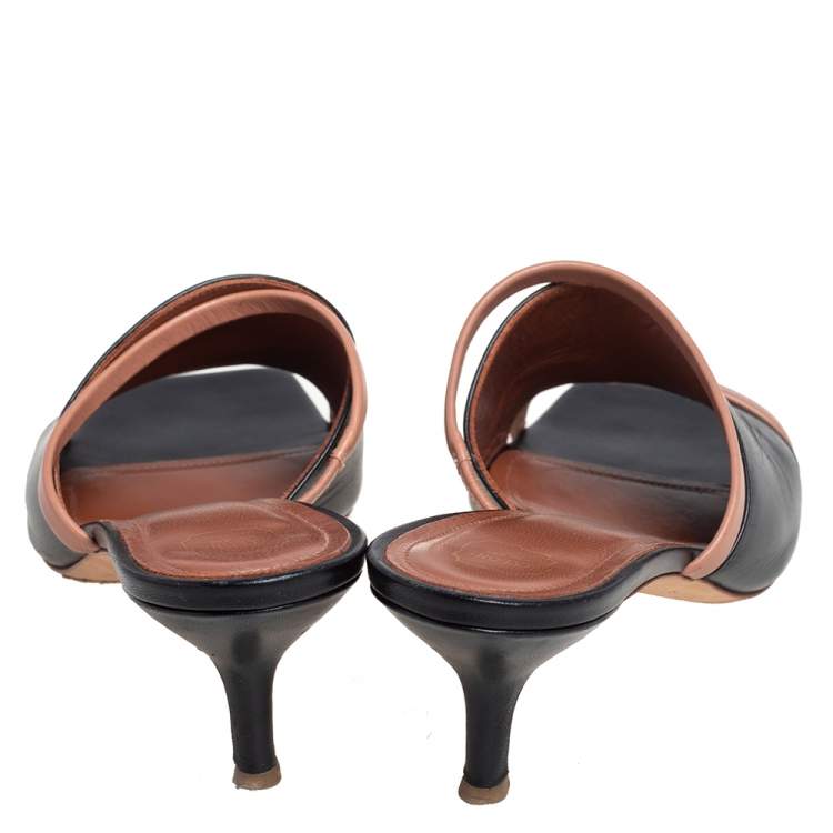 Pre Owned Malone Souliers Brown/Black Leather Laney Slide Sandals Size 39.5