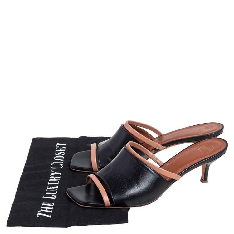 Pre Owned Malone Souliers Brown/Black Leather Laney Slide Sandals Size 39.5