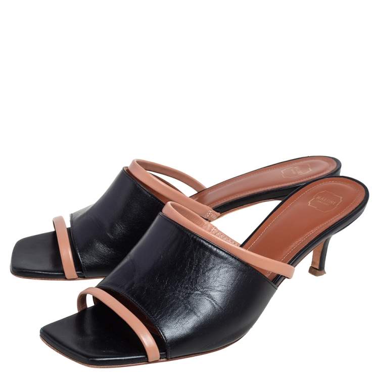 Pre Owned Malone Souliers Brown/Black Leather Laney Slide Sandals Size 39.5