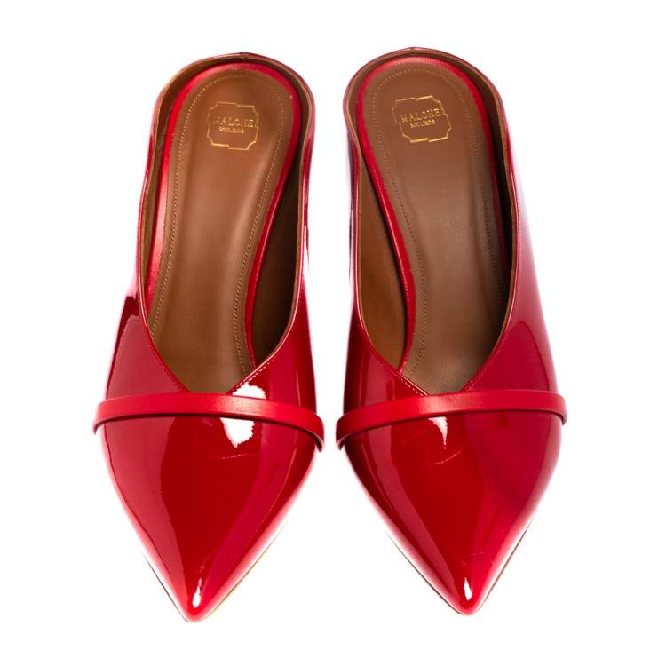 Pre Owned Malone Souliers Red Patent Leather Maureen  Pointed Toe Mules Size 38