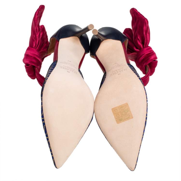 Pre Owned Malone Souliers Multicolor Leather and Glitter Mesh Ankle Bow D' Orsay Pumps Size 37