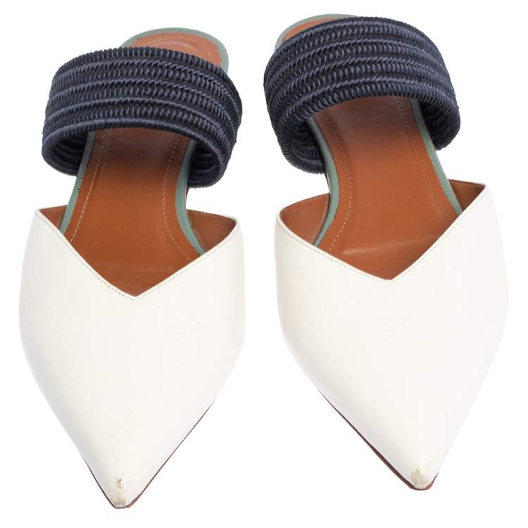 Pre Owned Malone Souliers Blue/White Leather Maisie Flats Size 39