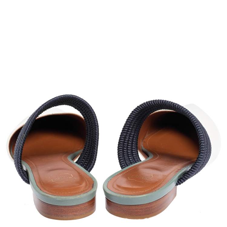 Pre Owned Malone Souliers Blue/White Leather Maisie Flats Size 39