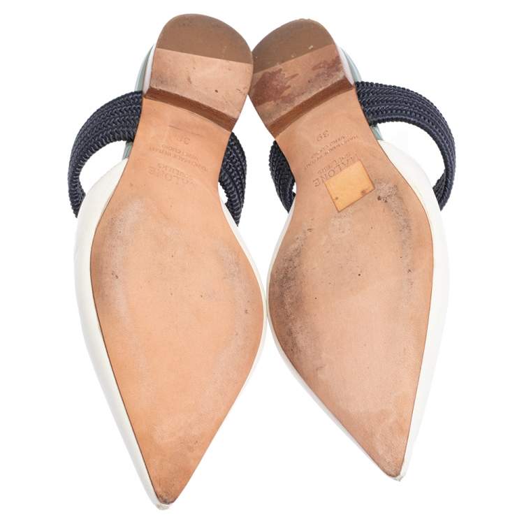 Pre Owned Malone Souliers Blue/White Leather Maisie Flats Size 39