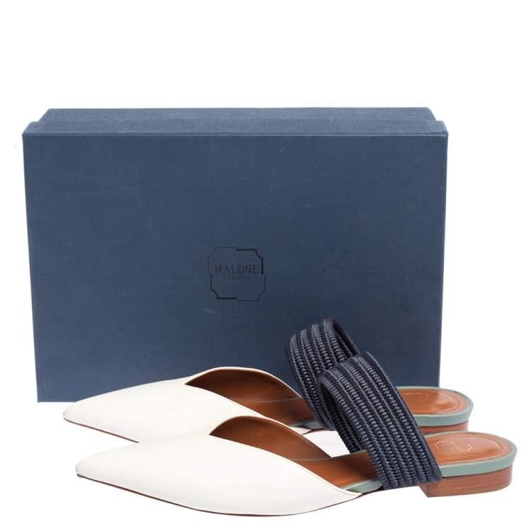 Pre Owned Malone Souliers Blue/White Leather Maisie Flats Size 39
