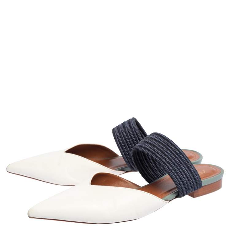 Pre Owned Malone Souliers Blue/White Leather Maisie Flats Size 39