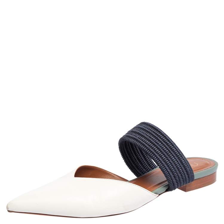Pre Owned Malone Souliers Blue/White Leather Maisie Flats Size 39