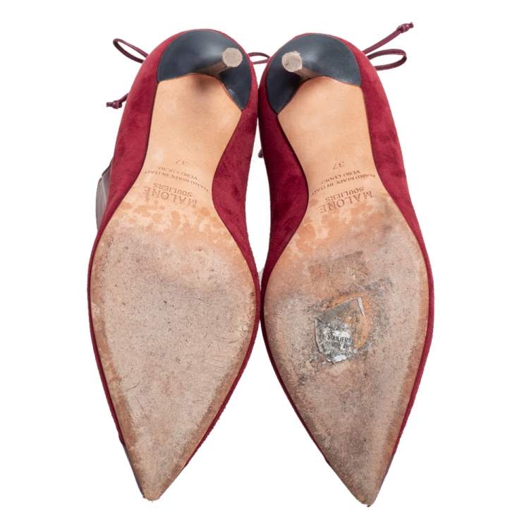Pre Owned Malone Souliers Red Suede And Leather  Ankle Boots Size 37