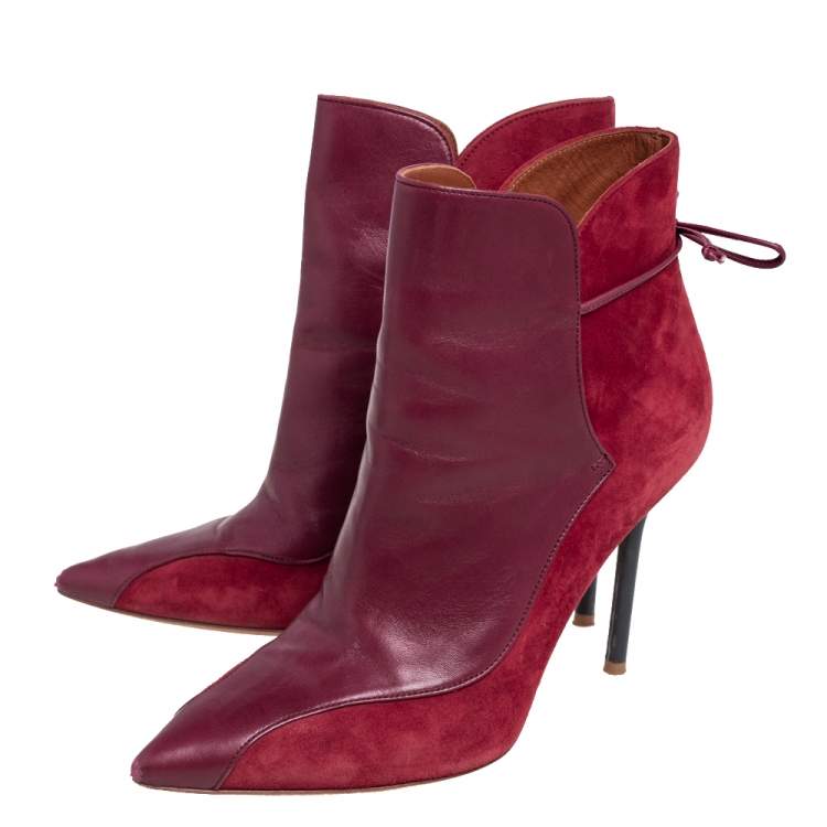 Pre Owned Malone Souliers Red Suede And Leather  Ankle Boots Size 37