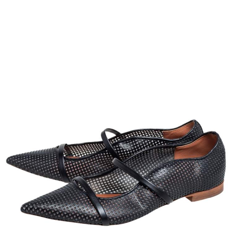 Pre Owned Malone Souliers Black Perforated Leather Maureen Flats Size 40