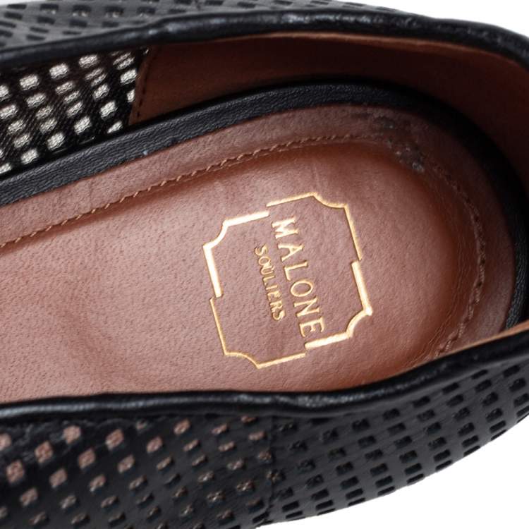 Pre Owned Malone Souliers Black Perforated Leather Maureen Flats Size 40