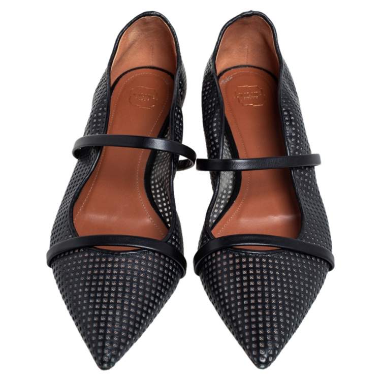 Pre Owned Malone Souliers Black Perforated Leather Maureen Flats Size 40