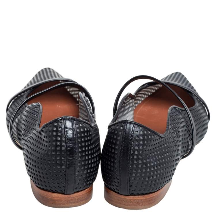 Pre Owned Malone Souliers Black Perforated Leather Maureen Flats Size 40