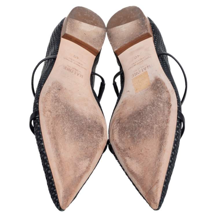Pre Owned Malone Souliers Black Perforated Leather Maureen Flats Size 40