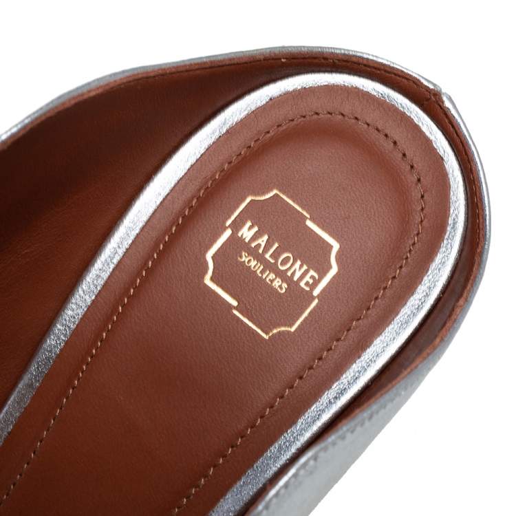 Pre Owned Malone Souliers Silver/Gold Leather Maureen Mules Size 39