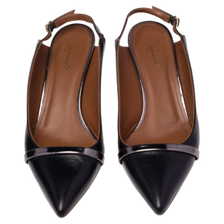 Pre Owned Malone Souliers by Roy Luwolt Black Leather Marion Pointed Toe Slingback Sandals Size 37