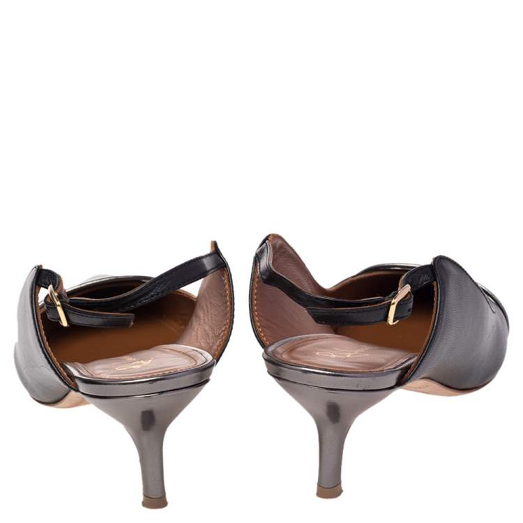 Pre Owned Malone Souliers by Roy Luwolt Black Leather Marion Pointed Toe Slingback Sandals Size 37